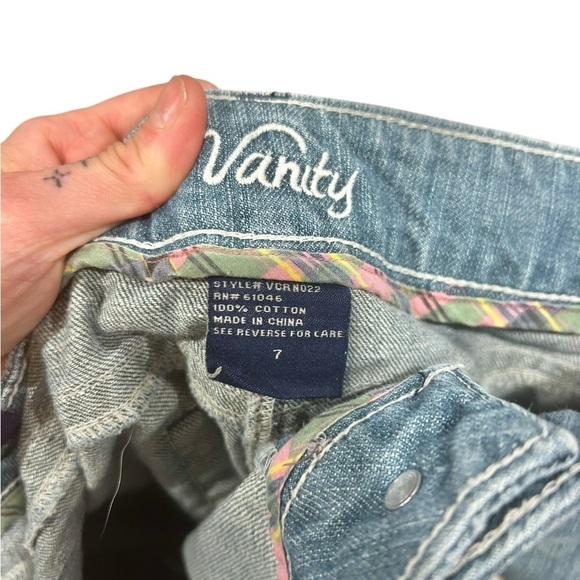 Vanity Size 7 Denim Mini Skirt Vintage 90s Y2K Rawhem Short Jean Millenium Blue - Picture 5 of 6